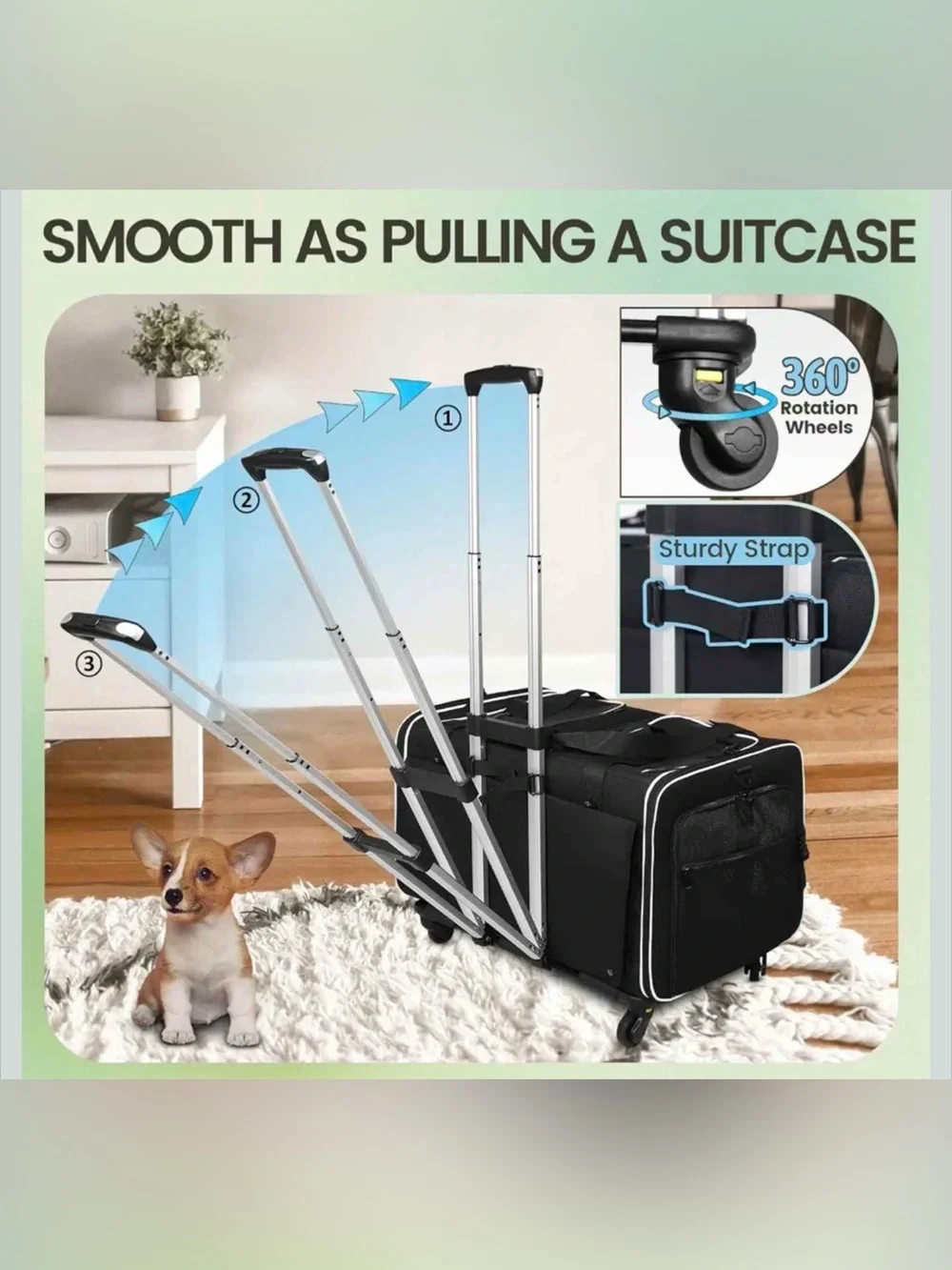 NEW Petskd Rolling Pet Carrier w/ Wheels